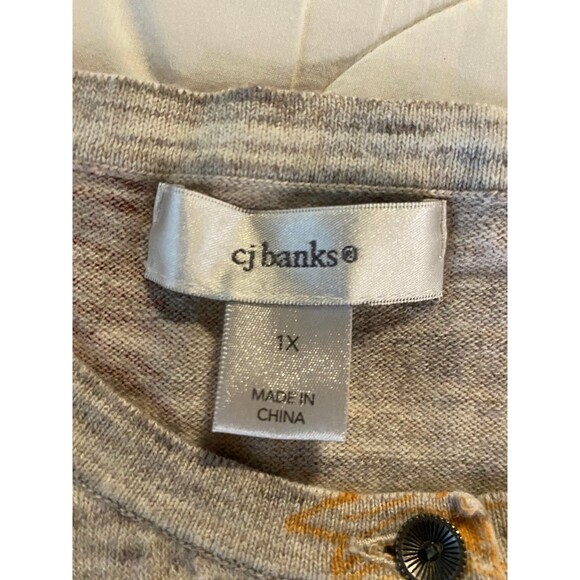 CJ Banks Women's Top 1X Beige Floral Cotton Button Front - Picture 7 of 11